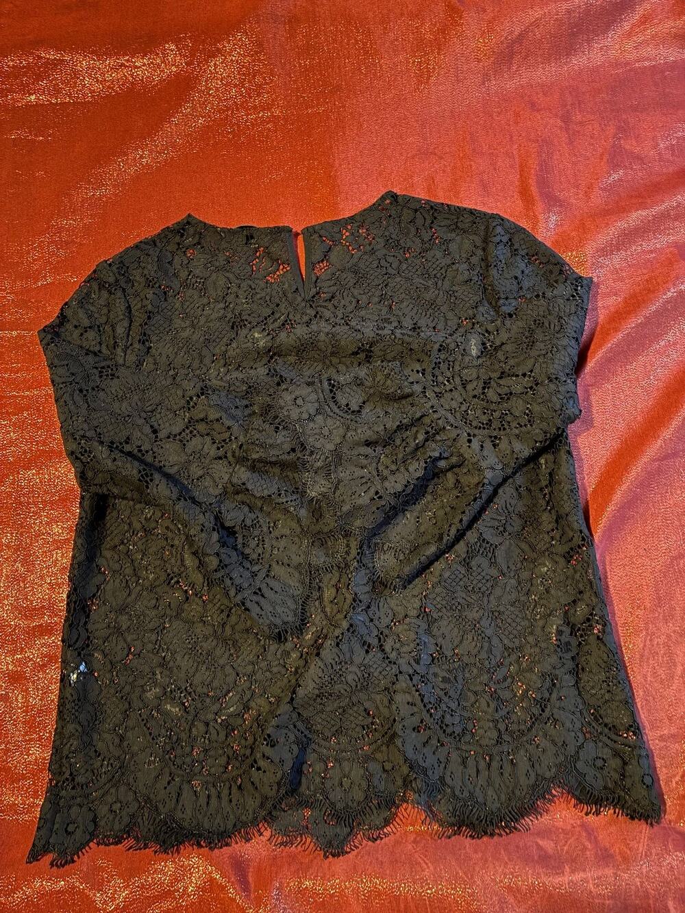 Banana Republic Top Womens S Black Lace Short Sleeve Scallop Hem Dressy Evening